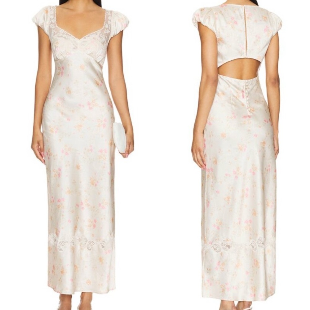 Free People Cream Floral Midi Dress with Pink Accents